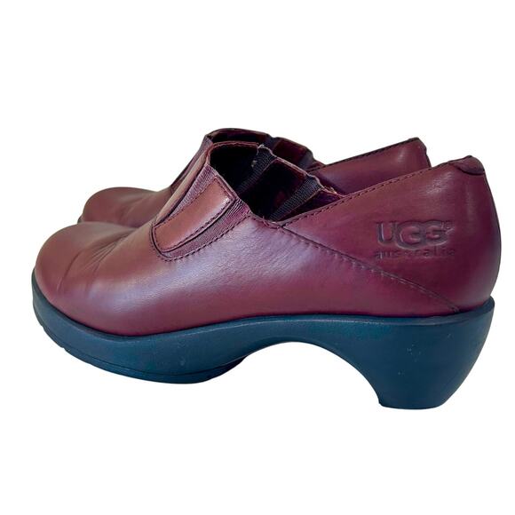 Y2K Vintage UGG Australia Burgundy Leather Clogs wedge heel mule Minimalist 8 - Picture 6 of 11